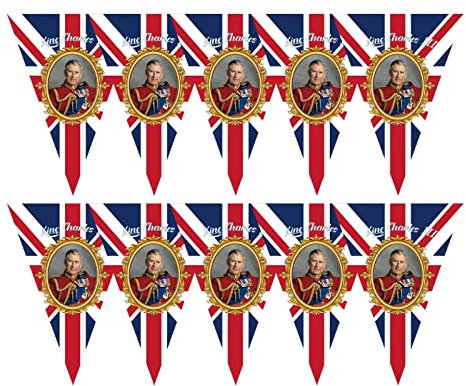 Britische Dekorationsparty - Krönung von König Karl III.Flagge Partydekorationen, 2023 Britische King Charles Union Jack-Flagge Wimpelkette British Union Jack Bunting Flag Flagge