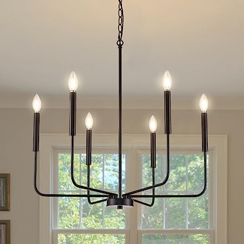 ONESMING Moderner schwarzer Kronleuchter für Esszimmer, Metall, 6-flammig, Küchenleuchte, Bauernhaus-Kerze, Hängeleuchte für Wohnzimmer, Eingangsbereich, Foyer, Schlafzimmer (Leuchtmittel nicht im