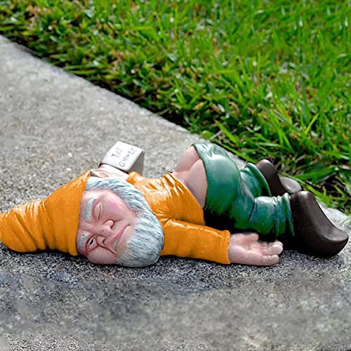 KEONSEN Großer 24.1 cm lustiger Zwerg Gartenzwerg Statue Dekoration, kreative Gartenstatue Dekoration, großer Harz-Gartenzwerg Ornament Neuheit Geschenk für Außenbereich, Rasen, Veranda (gelb)