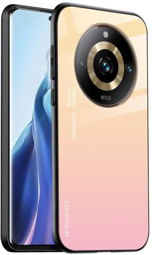 EASSGU Funda Adecuada para Realme 11 Pro/Realme 11 Pro+ / Realme 11 ProPlus (6.7 Inches), Carcasa Trasera de Vidrio Degradado, Funda para Teléfono Móvil Anticaída y Antiarañazos - Amarillo Rosa