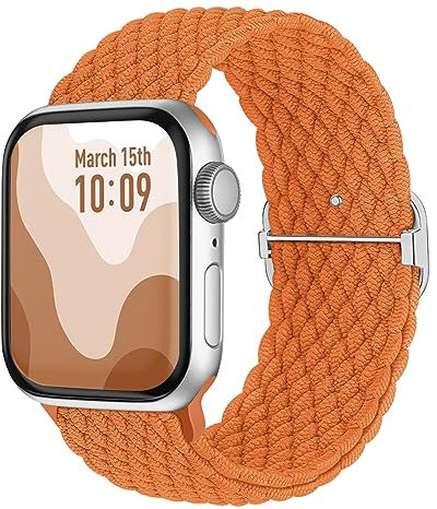 Suitisbest Nylon Armband Kompatibel mit Apple Watch 42mm 44mm 45mm 46mm 49mm, Rutschfestes Geflochtenes Elastisches Dehnbares Band für Apple Watch 10 9 8 SE 7 6 5 4 3 2 1 Ultra, Orange