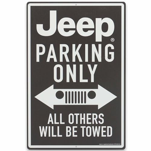 Open Road Brands Jeep Parking Only Metallschild – Vintage Jeep Schild für Garage, Geschäft oder Man Cave – All Others Will Be Towed, Schwarz