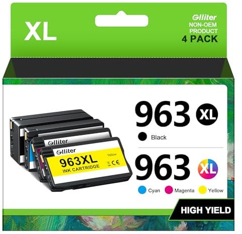 Glliter 963 XL Druckerpatronen Kompatibel für HP 963XL Multipack für HP Officejet Pro 9010 Patronen für 9012 9020 9014 9015 9016 9018 9019 9022 (Schwarz Cyan Magenta Gelb, 4er-Pack)