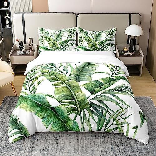 Homewish Bettwäsche, 140 x 200 cm, aus Bio-Baumwolle, Bettwäsche-Set aus Palmblättern, Bettbezug aus Bananenblättern, Bettbezug mit tropischen Blättern Hawaiianischer Zweig