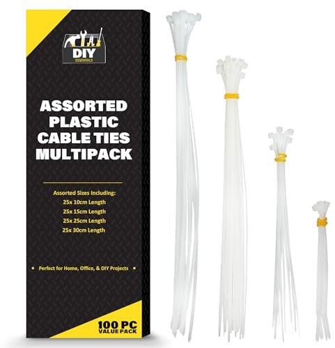 SOL 100pk Assorted Plastic Cable Ties Multipack - 10-30cm Length - Small & Long Self-Locking Zip Ties, Heavy Duty Tie Wraps for Cables, Durable Zip Ties for Home & Office