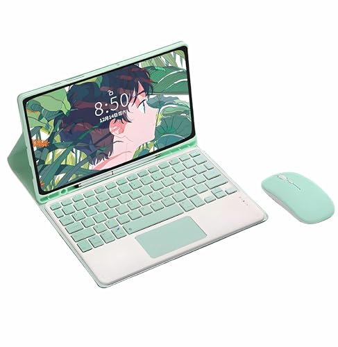 CLALOC Funda con Teclado para Samsung Galaxy Tab A7 T500/T505 10.4 Pulgadas con Ratón, Funda Blanda Inteligente Desmontable con Bluetooth Touch Keyboard Cover con Soporte para Lápiz,Light Green
