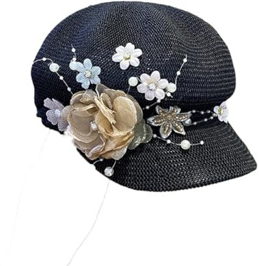 - Perle Blume Belüftung Dame Freizeit Achteckige Hut Frauen Visiere Kappe, Schwarz, Einheitsgröße