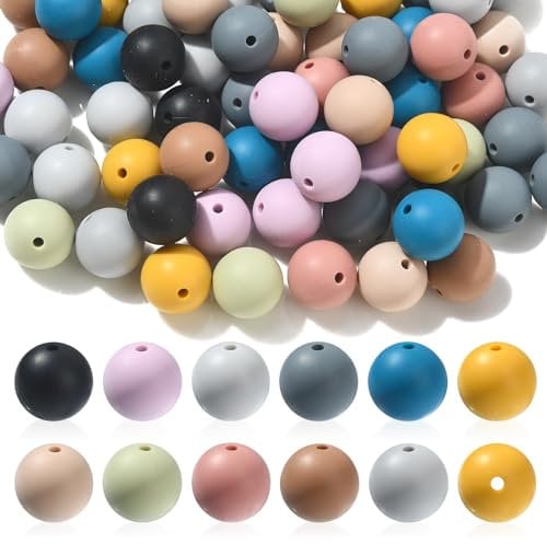 DanLingJewelry 100Pcs Random 15mm Round Silicone Beads Colourful Rubber Round Loose Beads Silicone Beads for Jewellery DIY Making