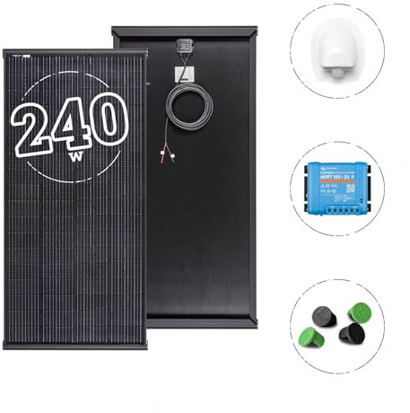 MOSCATELLI Pannello Solare per Camper 240W Black Boost Monocristallino PERC Kit Fotovoltaico per Camper con Profilo integrato in Alluminio Nero - Regolatore Bluetooth 20A