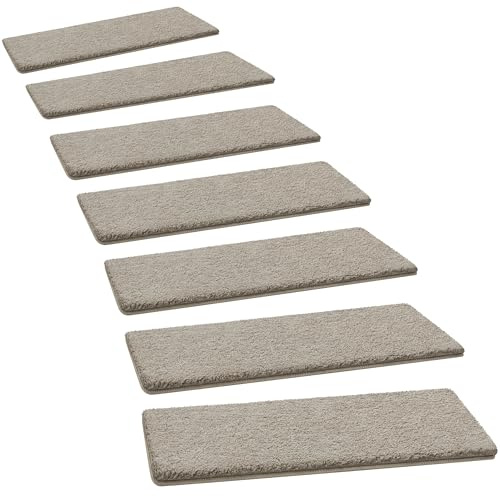 PURE ERA Carpet Stair Treads Ultra Plush 8 X 30 Soft Indoor Stair Protectors Pet-Friendly Non-Slip Skid Resistant Tape Free Washable Reusable(14 Pieces, Cream Gray)