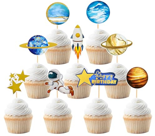 NICENEEDED 36 Stück Weltraum-Astronauten-Cupcake-Topper, Rocket Planet Trip To The Moon Cupcake-Picks, Weltraum-Essenspieße Mit Stäbchen
