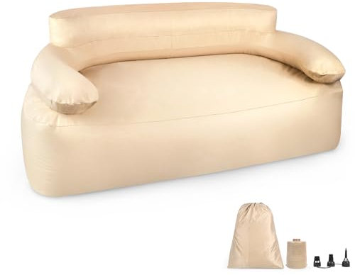 XMTECH Aufblasbares Sofa, Luftsofa, Portabel, 2 Personen Camping Luftsofa Camping Sofa mit Rücken Armlehne, Lounge Sofa für Indoor, Outdoor, Camping, Party, Reisen, Khaki