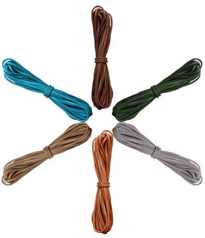 6 Faisceaux x 5 Mètres Cordon en Faux Daim Cordon en Faux Cuir de 2,2 mm Cordon de Perles Plat Cordon Souple pour Collier/Bracelet Ruban en Daim Multicolore pour Emballage Cadeau Bijoux (Mature)
