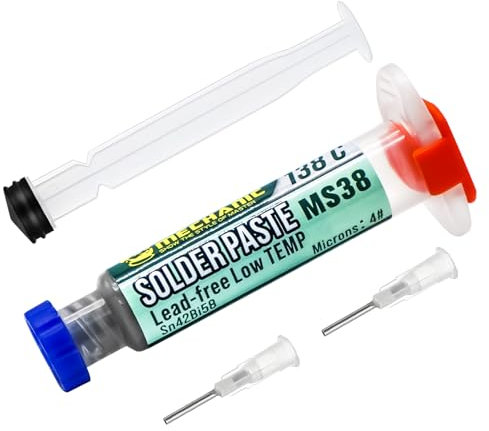Pasta saldante Sn42 Bi58 smd, pasta saldante senza piombo con 2 strumenti dosatori e barre di spinta, nessuna pulizia necessaria, bassa temperatura 138°C, per BGA SMT stagno (20g)
