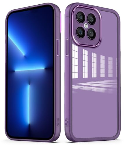 YUXING Funda para Honor X8 4G Carcasa Transparente con Película Protectora de Lente Ultra Delgado Antichoque Bumper Slim Case - Púrpura