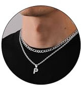 Rajputana Kette Mit Buchstaben,Buchstaben Kette,Halskette Herren,Kette Edelstahl,Kette Jungs,Kette Herren Silber,Ketten für Jungen,Initial Necklace,Chain Letter,Kette Buchstabe P