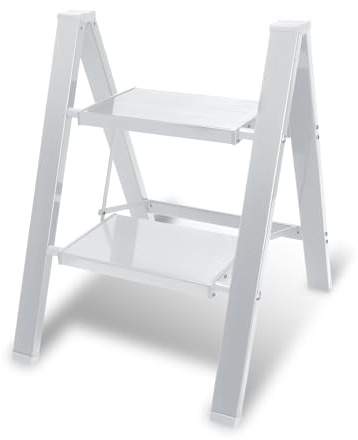 Joparri Trittleiter, 2 Stufen Klapptrittleiter, Aluminium Sicherheits Stehleiter mit rutschfeste Breites Pedal, Leicht, für Haushalt, Büro, Tragbares Lagerregal, Malen und Pflanztöpfe