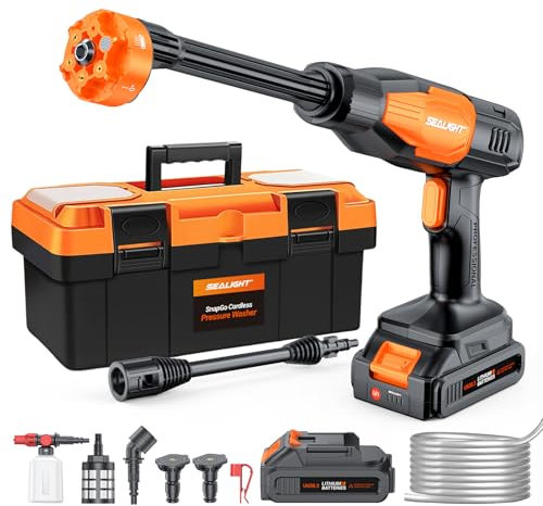 SEALIGHT Cordless Pressure Washer Handheld Power Cleaner, 970PSI Portable Car Washer with 3.0Ah Dual Batteries 6-in-1 Nozzle Battery Operated Power Washer for Cars, Fences, Patio, Bikes Cleaning