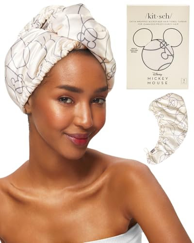 Kitsch Mickey/Minnie x Satin-Mikrofaser-Haarhandtuch für Frauen – super saugfähig, schnell trocknend, Anti-Frizz, für langes und kurzes Haar, Turbanen für Frauen, Haarwickel – Mickey Maze