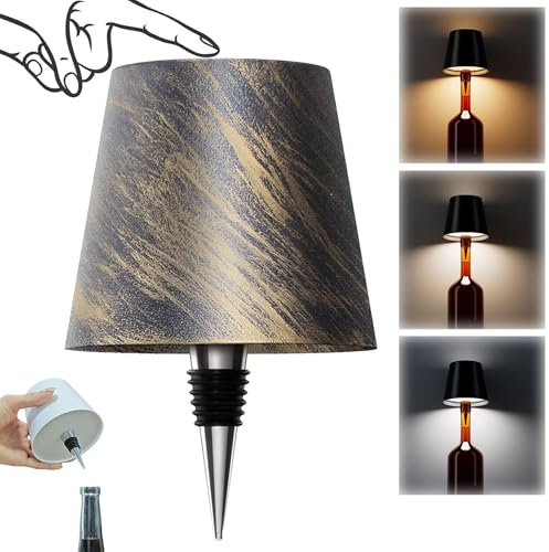 AIMARS Lampe bouteille sans fil, 3 couleurs à intensité variable, lampe LED rechargeable tactile, abat-jour pour chambre à coucher, restaurant, bar (couleur bois, 1 pièce)