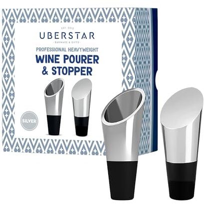 Champagne Pourer and Stopper Gift Set (Silver) / Prosecco Champagne Wine Stopper Preserver Set for Bottles