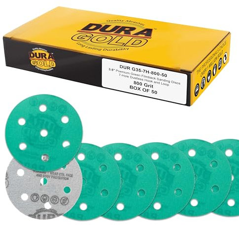 Dura-Gold Premium-Schleifscheiben mit 800er-Körnung, 90 mm, 7-Loch-Muster, 50 Stück, passend für Festool RO 90 Rotex Klett-Schleifpapier für Exzenterschleifer, Auto-Lackierung, Holzmöbel