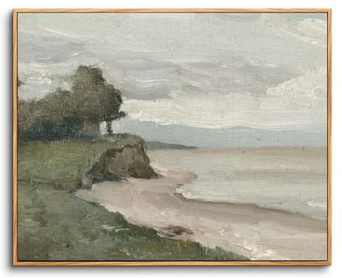 hyidecorart Vintage Meereslandschaft Leinwand Bilder mit Rahmen Holz, 20x25 cm Klein Wandbilder Wohnzimmer Strand bei Etretat, Modern Wanddeko Schlafzimmer Gemälde Desktop Badezimmer Büro Esszimmer