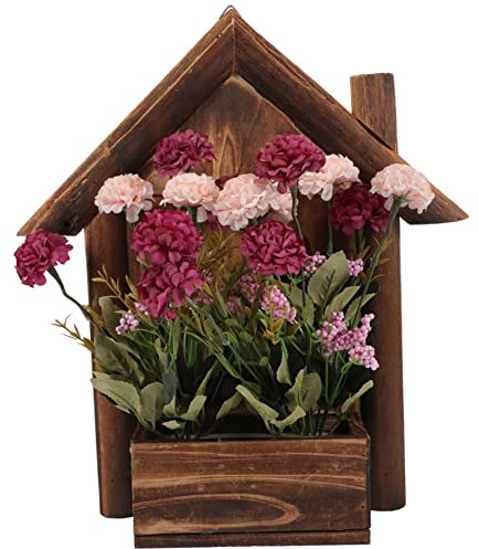 MERRYHAPY Hängender Blumentopf Wandbehang Holzpflanzer Vintage-Stil Platzsparend Karbonisiertes Holz Heimdekor Für Wohnzimmer