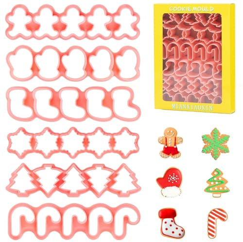 Becellen 6 Stück Ausstechformen Set Weihnachten, 3D Dauerhaft Plätzchenausstecher Wiederverwendbar Keksausstecher mit Mini Prägeform für Backen Küche Zubehör Kekse Motivtorten Tortendeko