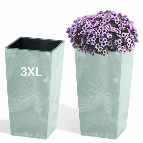 MELTOM Pflanzkübel Quadratisch Hoch 40 x 75 cm Grau Betonoptik mit Einsatz | Maße 40 x 40 cm, Höhe 75 cm · 91,5 Liter · Einsatz 37 L · Betonoptik · ohne Bodenloch