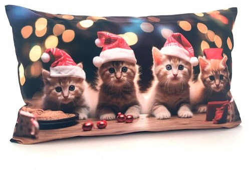 heimtexland ® Weihnachtskissen Soft Velour Dekokissen Weihnachten Geschenk Deko Kissenhülle Typ652 Katzenbabys