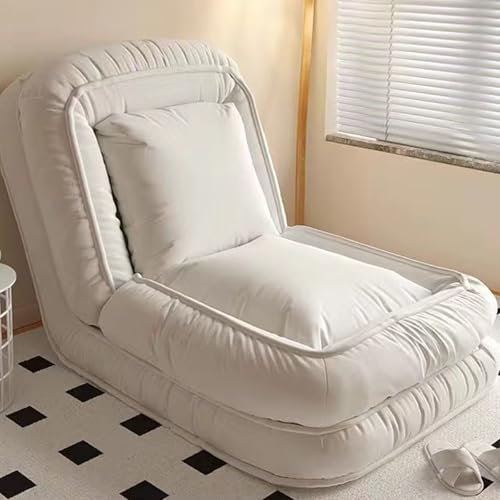 Foldable Lazy Sofa Bed, Accent Recliner With Back Support, Adjustable Human Dog Bed, for Living Room, Bedroom, Gaming, Reading - White - 200x94CM