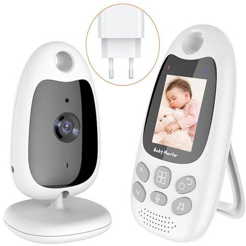 Monitor Baby Bianco, 750mAh Telecamera Bambini Ricaricabile, Radioline Neonati con Ninna Nanna, Videocamera con Audio, VOX Visione Notturna, Monitoraggio Temperatura, Comunicazione Bidirezionale