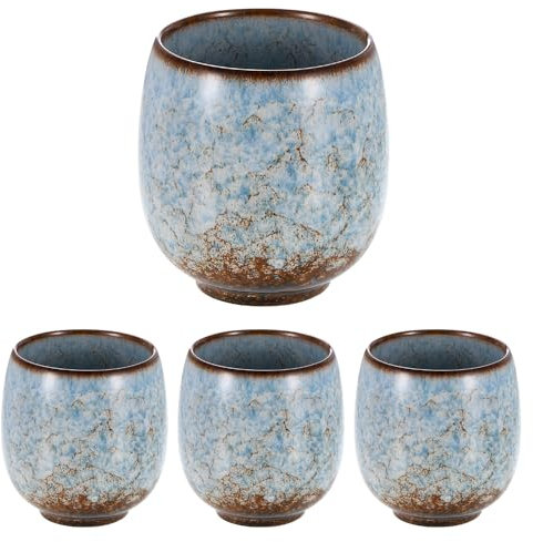 sourcing map 4pcs Chinese Ceramic Teacups 5.75oz Traditional Gong Fu Tea Set Ceramic Mate Teacup Japanese No Handle Small Coffee Cup for Mate Tea Coffee Wine Drinks, Light Blue