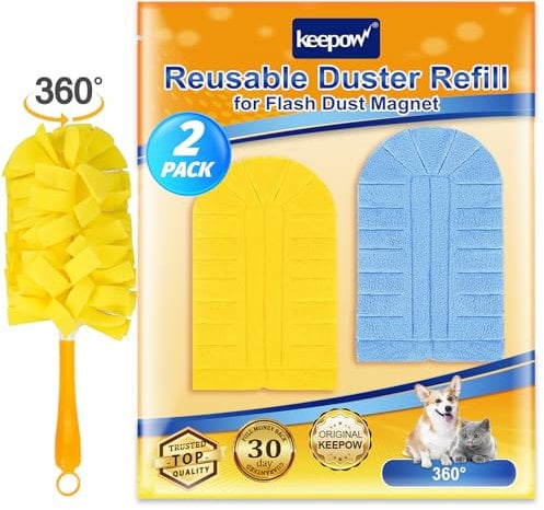 KEEPOW Reusable for Flash Duster Refills, Washable for Flash Dust Magnet Refill, Soft Microfiber Feather Duster for Swiffer Duster Refills, Dusters for Cleaning, Fluffy Dusters Refills, 2 pack