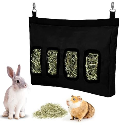 YCHYAN Kaninchen Heutasche, Oxford Stoff Kaninchen Heu Feeder Tasche, Einstellbar Hängende Heufutterbeutel, mit 4 Fenstern, Geeignet für Meerschweinchen, Kaninchen und Andere Kleintiere