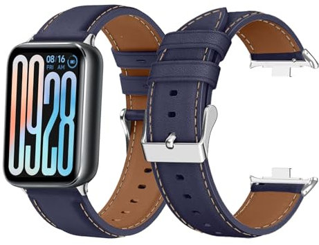 LanQii Leather Strap for Xiaomi Smart Band 9 Pro/Xiaomi Smart Band 8 Pro, Soft Leather Bracelet, Men Women Replacement Watch Band for Xiaomi Mi Band 9 Pro/Xiaomi Mi Band 8 Pro - Blue