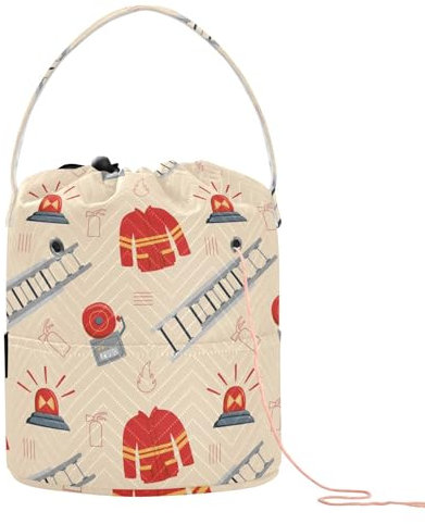 Firefighter Fire Ladder Alarm Crochet Storage Knitting Bag Yarn Storage Tote with Holes Yarn Tote for Crochet Knit Craft Organizers