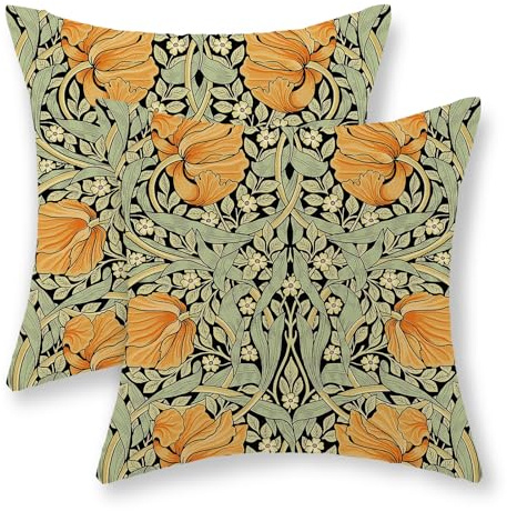 JEFERSO William Morris Kissenbezüge, 45,7 x 45,7 cm, 2 Stück, Gelb/Grün, Blumenmuster, dekorative Kissenbezüge, Outdoor-Dekoration, Bauernhaus, Leinen, Kissenbezug für Couch, Sofa