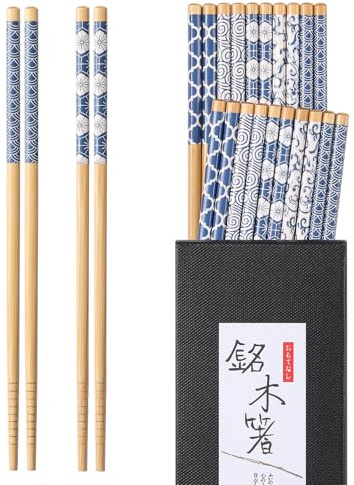 Hiware 10 Pairs Reusable Bamboo Chopsticks, Japanese Style Natural Bamboo Wooden Chopstick Classic Style Chop Stick 8.8 Inch