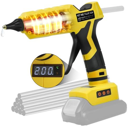 100W Cordless Hot Glue Gun for DEWALT 20V Battery, Anti-Drip Design,Electric High Temperature Glue Gun with 10 Pieces 11mm Glue Sticks for DIY, Repairs, Art, Craft (No Battery)