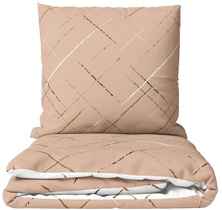 Leonado Vicenti Bettwäsche Set 135x200 cm Baumwolle 4-Jahreszeiten Streifen Beige Wendebettwäsche mit Reißverschluss Kissenbezug 80x80 cm Atmungsaktiv