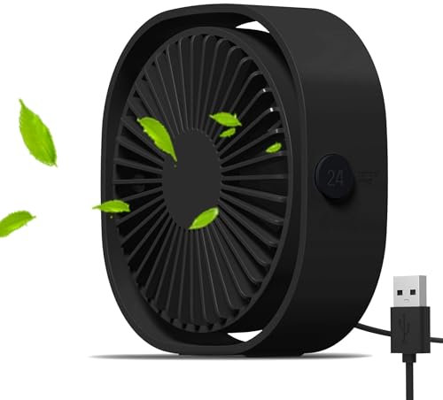 Simpeak Ventilatore USB Scrivania, Mini Ventilatore Tavolo con Raffreddamento Silenzioso Portatile, 3 Velocità Regolabile 360° Rotazione per Casa Ufficio Viaggi, Nero Puro