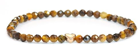 LAKADA Bracelet en véritable pierre précieuse avec perles à facettes de 4mm et cœur en acier inoxydable - différentes longueurs - bracelet en pierres précieuses porte