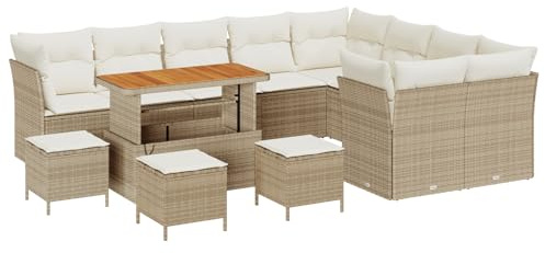 vidaXL Garten-Sofa-Set 13 pcs Beige Poly-Rattan, Garten und Terrasse, modernes Lounge-Set, ergonomische Sitzplätze, entspannter Sommer-Sofa, praktische Patio-Kollektion