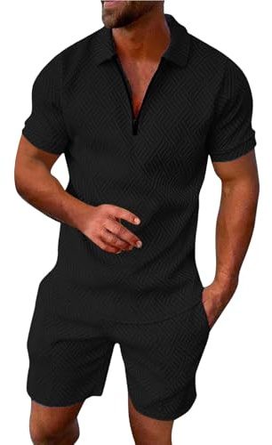 Trainingsanzug Herren Sommer Sportanzug 2-Teiliges Business Polo Hemd Set Kurzarm T-Shirts Kurze Hose Freizeitanzug S-6XL