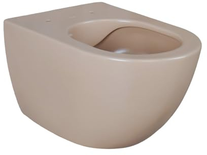 Creavit RimOff Hänge WC, Wand WC spülrandloser Tiefspüler, antibakterielle Sanitärkeramik, ohne WC Sitz, waagerechter Abgang, verdeckte Anschlüsse, Gäste WC, 35,5x35x51 cm, Cappuccino matt