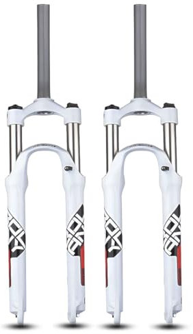 KANGXYSQ 26/27.5/29 Ultralight Aluminum Alloy Mountain Bike Suspension Fork 1-1/8 Straight Spring Front Fork Travel 105mm QR 9mm Manual Lockout Bike Forks(White red,29in)