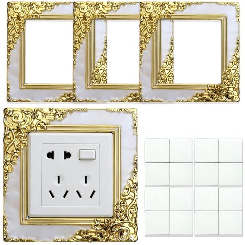 Lot de 4 caches d'interrupteur en plastique pour interrupteur mural pour la maison, le bureau - Doré et blanc - 8,6 x 8,6 cm