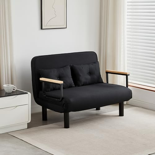 mcc direct 4 in 1 Folding Double Sofa Bed Convertible Lounge Sleeper Chair with Adjustable Backrest and 2 Tufted Cushions, Sleeper Recliner Armchair for Living Room, Bedroom, Guest Room (Black)